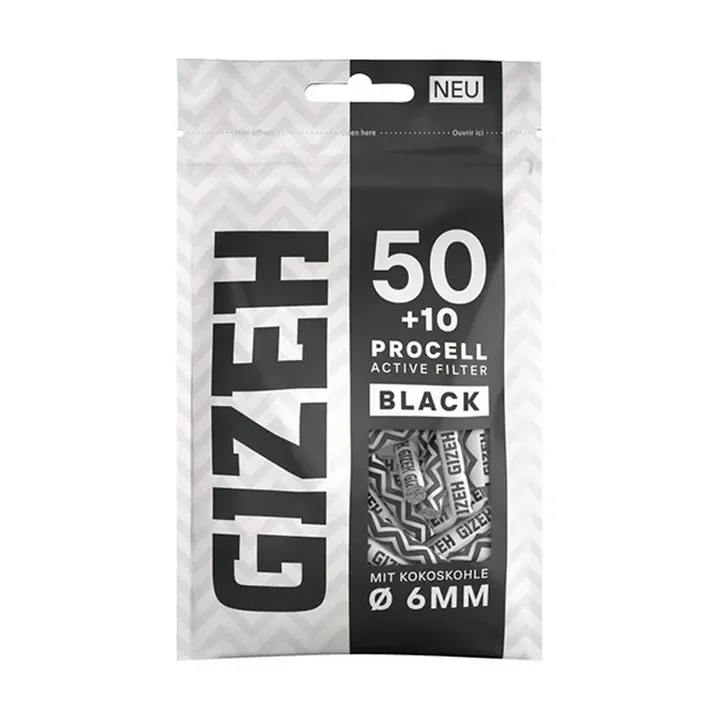 Gizeh Procell Active Filter Black Mit Kokoskohle 60 X 6 Mm Beutel